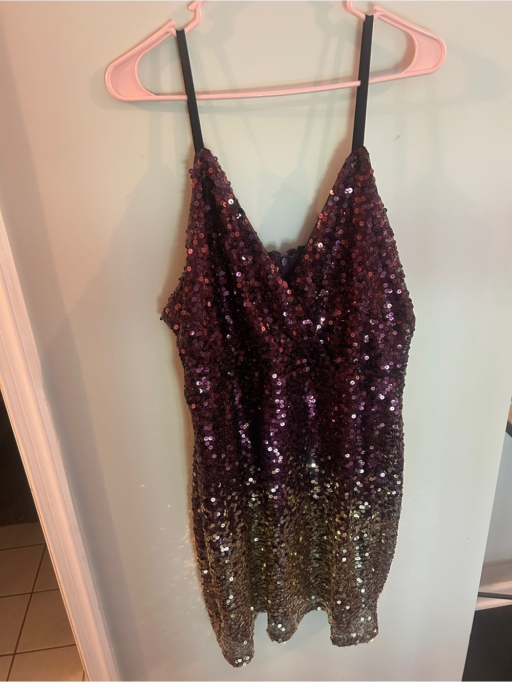 VENUS Purple To Gold Sequin V-Neck Mini Dress